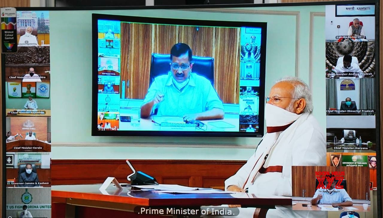 new-delhi-arvind-kejriwal-attends-video-conference-meet-chaired-by-pm-modi-with-cms-of-all-states