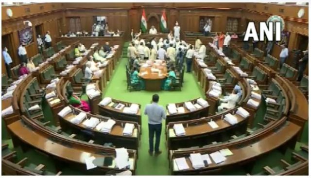 Three Bharatiya Janata Party MLAs were dismissed from the House for raising slogans against Chief Minister Arvind Kejriwal while standing on the bench in the Delhi Assembly session today (28 March 2022).
