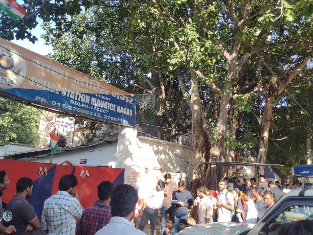 Students living in Christian Colony under Maurice Nagar Police Station near Delhi University demonstrated against the police station.